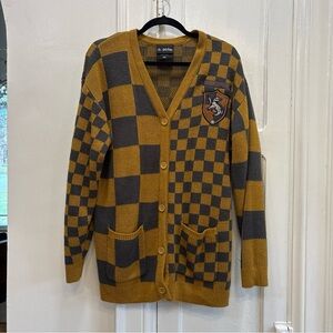Harry Potter Hufflepuff Checkered Unisex Cardigan Vintage Sweater